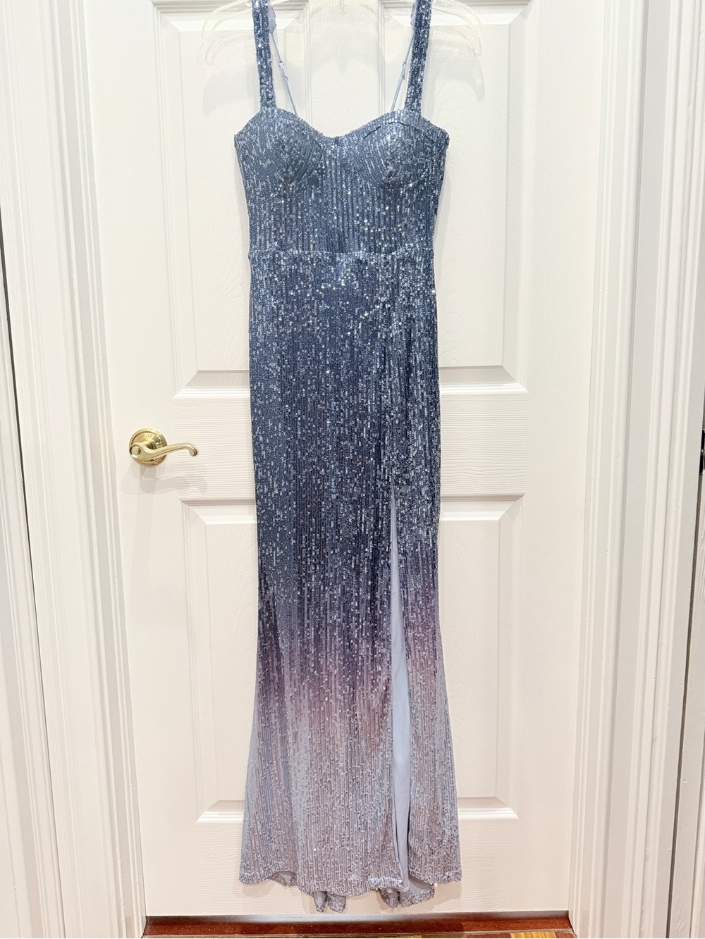 Francesca's Collections Sparkling Ombre Sequin Gown in Silver and Blue